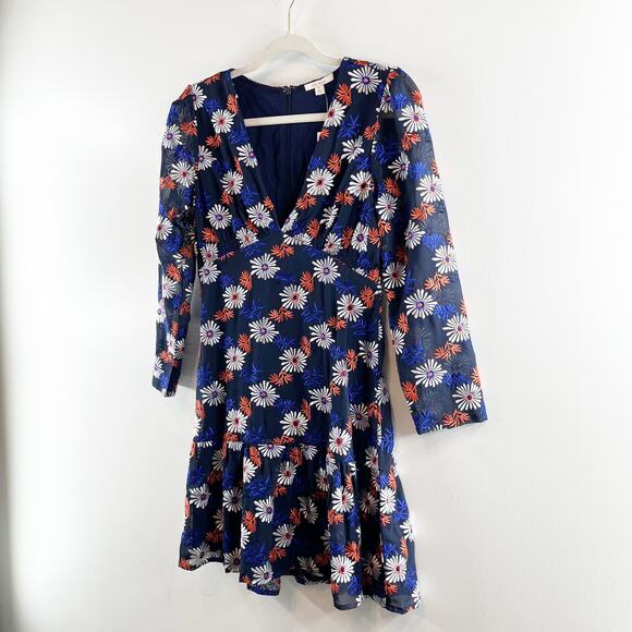 Ella Moss Every Embroidered Zoelie V Neck Chiffon Floral Mini Dress Blue XS - Picture 11 of 16